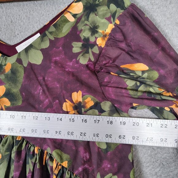 Merlette Dress Women's Medium Purple Floral Print V-Neck Swing Flowy Trapeze - Picture 6 of 12